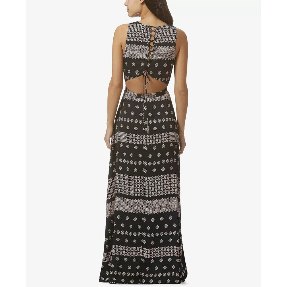 Avec Les Filles Corset Lace-Up Maxi Dress Earthy Tile Print Boho Festival Resort